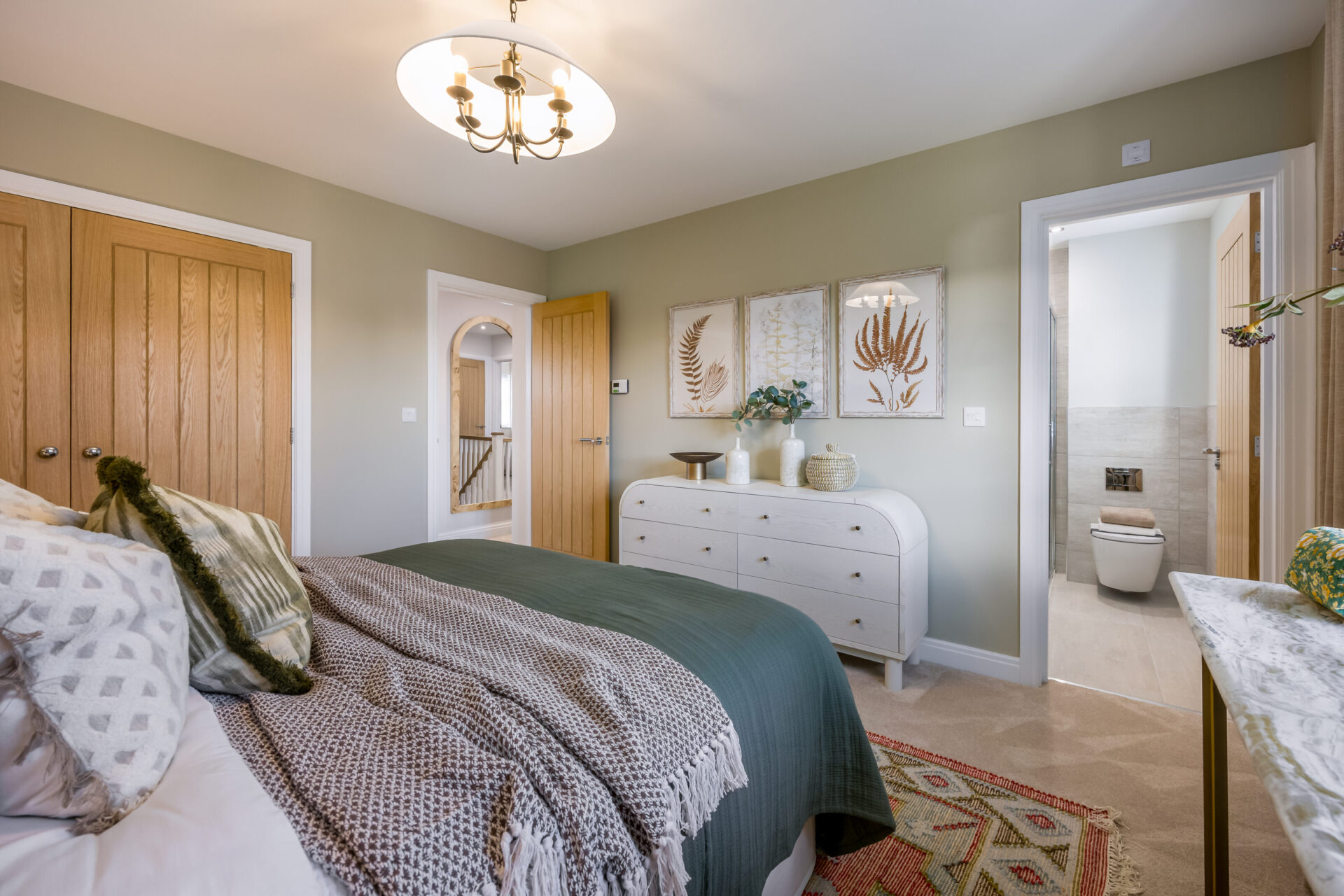 View from a bedroom inside the Morden home by Wyatt Homes with oak doors and en-suite.