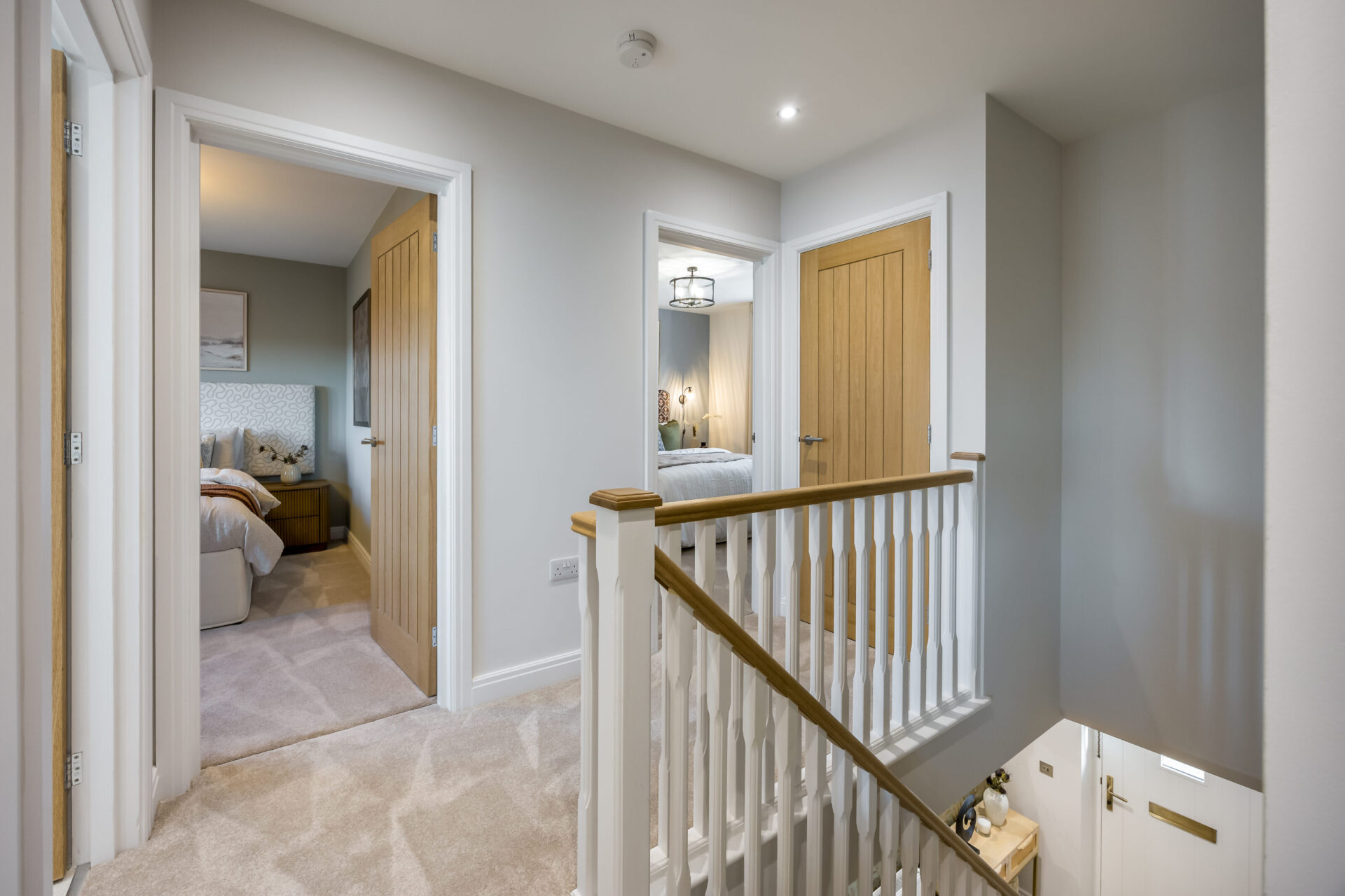 View of the staircase and landing inside the Morden home by Wyatt Homes.