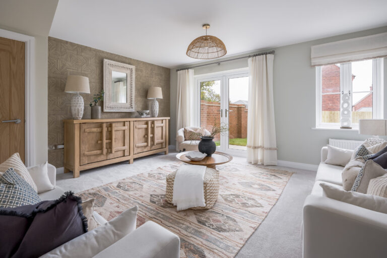 An internal view of the Lytchett living room with French doors