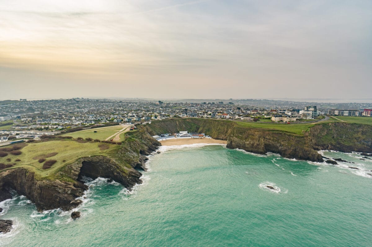 Aerial photo of Newquay coast and beaches